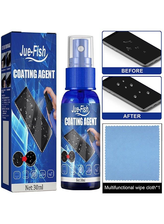 JUE FISH Coating Agent,Multifunctional Nano Screen Hydrophobic Coating Liquid with Cleaning Cloth for Phone Tablet Laptop Screen Protection,30ml - Image 1
