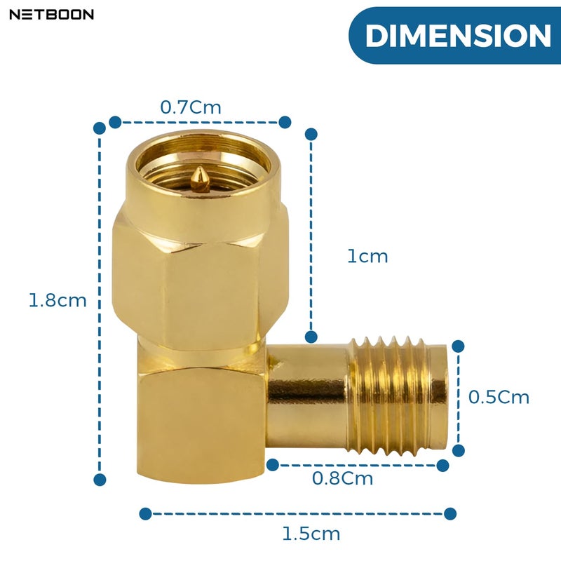 NETBOON SMA Male to SMA Female Right Angle 90-Degree Adapter, 50 Ohm RF Coaxial Jointer for WiFi, Radio Antennas, and Extension Cables – Pack of 2 - Image 2
