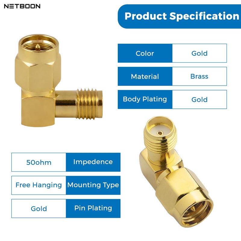 NETBOON SMA Male to SMA Female Right Angle 90-Degree Adapter, 50 Ohm RF Coaxial Jointer for WiFi, Radio Antennas, and Extension Cables – Pack of 2 - Image 4