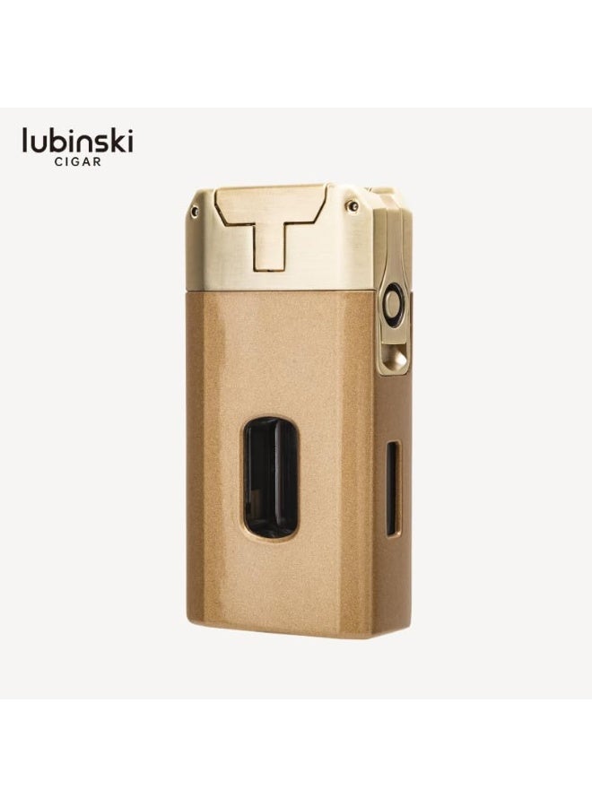 Lubinski Lighter Jet Flame with V-Cut, Punch Cutter, Holder & Drill Tool – 5-in-1 Cigar Accessory Gift Set, Gold Color with Gift Box - Image 5