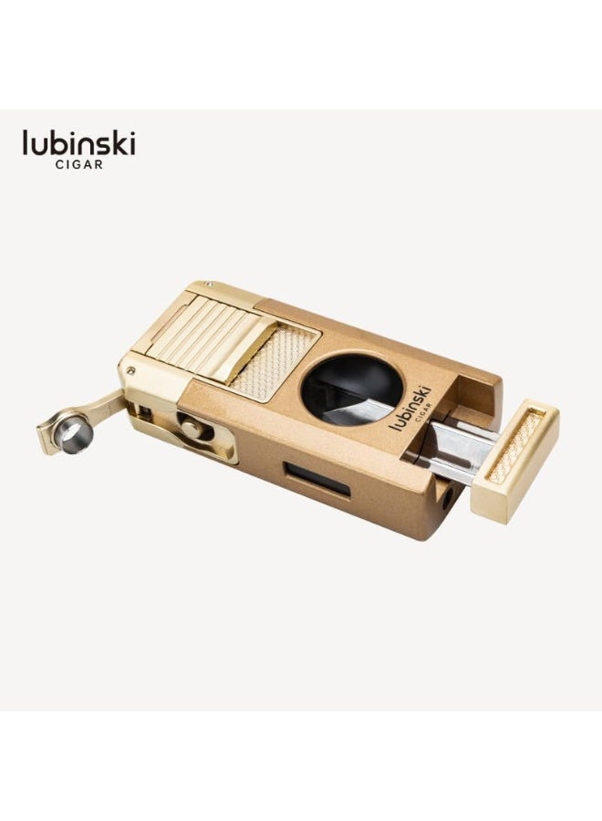 Lubinski Lighter Jet Flame with V-Cut, Punch Cutter, Holder & Drill Tool – 5-in-1 Cigar Accessory Gift Set, Gold Color with Gift Box - Image 4