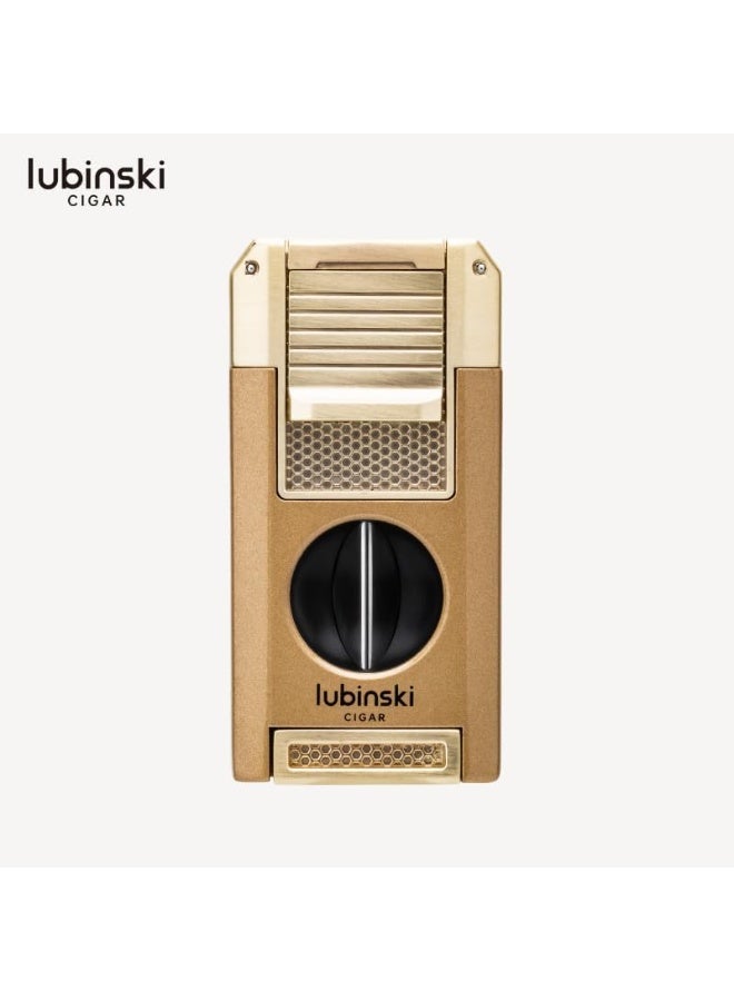 Lubinski Lighter Jet Flame with V-Cut, Punch Cutter, Holder & Drill Tool – 5-in-1 Cigar Accessory Gift Set, Gold Color with Gift Box - Image 2