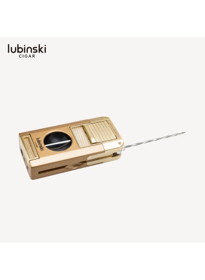 Lubinski Lighter Jet Flame with V-Cut, Punch Cutter, Holder & Drill Tool – 5-in-1 Cigar Accessory Gift Set, Gold Color with Gift Box - Image 3