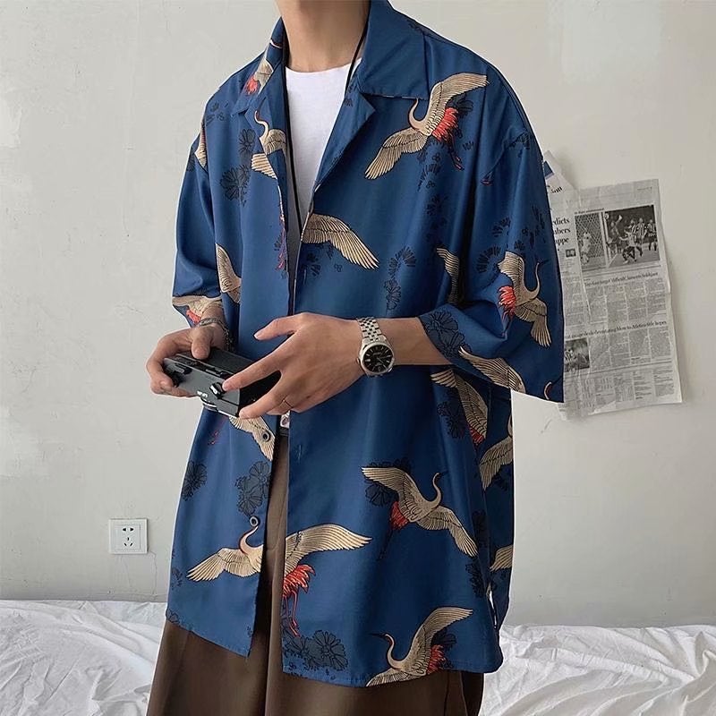Japanese Retro Sun-Proof Kimono Shirt Mens White