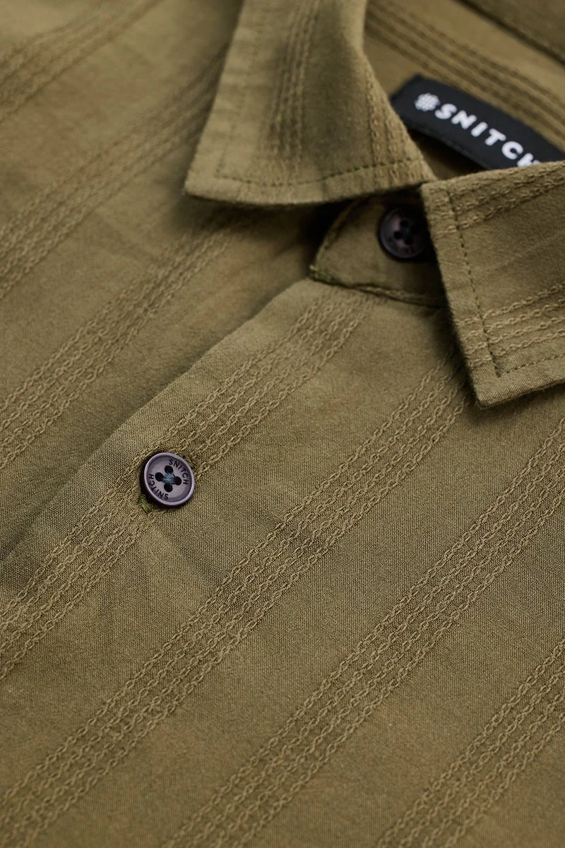 SNITCH Olive Textured Long Sleeve Slim Fit Shirt