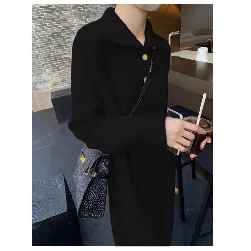 French-style Lapel Knitted Bottoming Dress Womens Autumn and Winter New Style Matching Coat Loose Long Knee-length Thickened Sweater Dress 2209 brown - Image 3