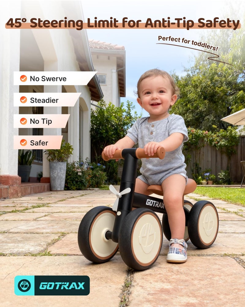 Gotrax Baby Balance Bike 1-2 Years, 7" Front&Rear Silent Wheels, Sturdy Steel Frame 66 lbs Load, Quick 2-Min Assembly, CPC Certified, Comfortable Soft Seat, Toddler Birthday Gift for Boys&Girls Black - Image 4