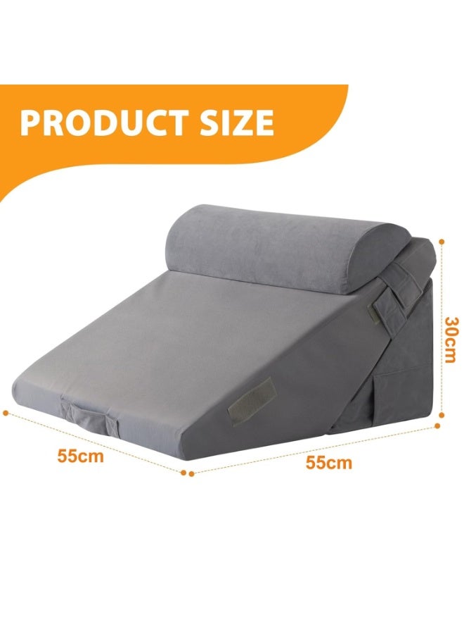 جورفنت مجموعة من 3 قطع من وسائد إسفينية للسرير التقويمية، وسادة إسفنجية لما بعد الجراحة، وسادة دعم مثلثة قابلة للتعديل، وسائد إسفينية من إسفنج الذاكرة، وسادة إسفينية قابلة للتعديل لتخفيف آلام الجسم (3 قطع، رمادي) - Image 2