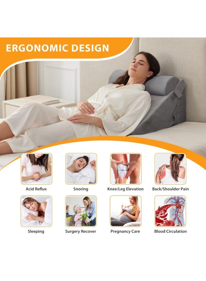 جورفنت مجموعة من 3 قطع من وسائد إسفينية للسرير التقويمية، وسادة إسفنجية لما بعد الجراحة، وسادة دعم مثلثة قابلة للتعديل، وسائد إسفينية من إسفنج الذاكرة، وسادة إسفينية قابلة للتعديل لتخفيف آلام الجسم (3 قطع، رمادي) - Image 4