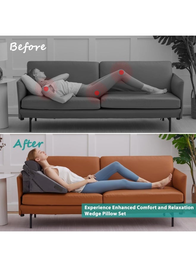 جورفنت مجموعة من 3 قطع من وسائد إسفينية للسرير التقويمية، وسادة إسفنجية لما بعد الجراحة، وسادة دعم مثلثة قابلة للتعديل، وسائد إسفينية من إسفنج الذاكرة، وسادة إسفينية قابلة للتعديل لتخفيف آلام الجسم (3 قطع، رمادي) - Image 5