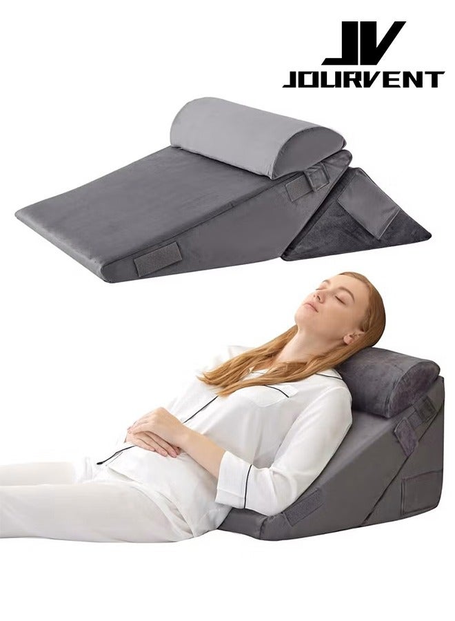 جورفنت مجموعة من 3 قطع من وسائد إسفينية للسرير التقويمية، وسادة إسفنجية لما بعد الجراحة، وسادة دعم مثلثة قابلة للتعديل، وسائد إسفينية من إسفنج الذاكرة، وسادة إسفينية قابلة للتعديل لتخفيف آلام الجسم (3 قطع، رمادي) - Image 1