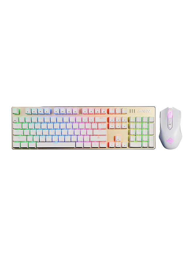 آجاز لوحة مفاتيح ميكانيكية وماوس RGB بسلك طراز AJ52 مع ضوء LED خلفي أبيض/أزرق/وردي/أحمر - Image 1