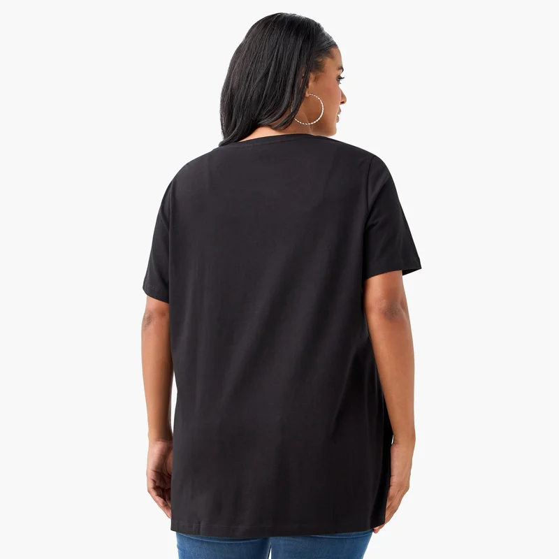  أولا بوبكن Plus Size Ulla Popken Graphic Print T-shirt with Short Sleeves and Round Neck