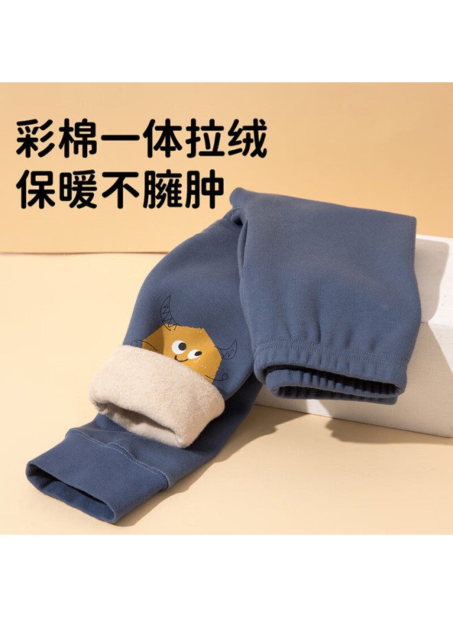Dingguagua Kids Thermal Pants Boys Fleece Lined Thickened Autumn Cotton Blend Blue 6a01 Size 150