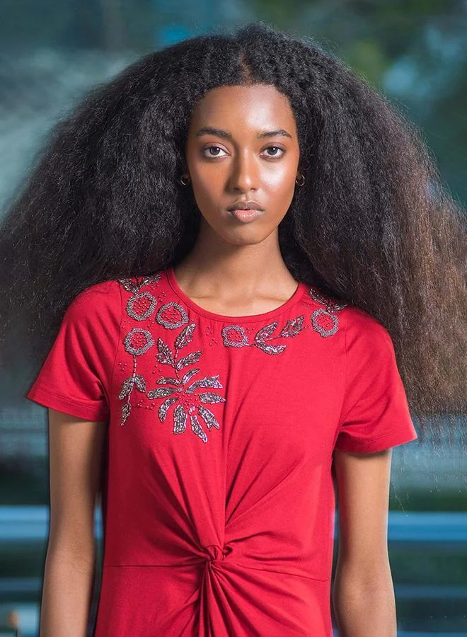 Virgio  Viscose Stretch Twisted Waist Dress for Women | Best Price UAE