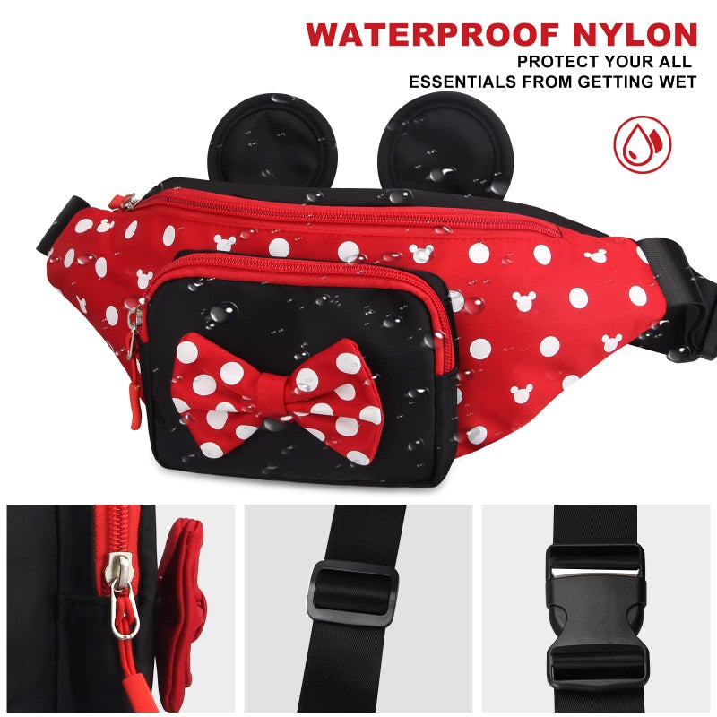 Dksyee Cute Fanny Pack for Travel Best Fanny Pack Women Waist Pack Teen Girls Mini Mouse Belt Bag Cartoon Fanny Packs Hiking Bum Bags Outdoor Waist Bag with Mouse Ears Red - Image 4