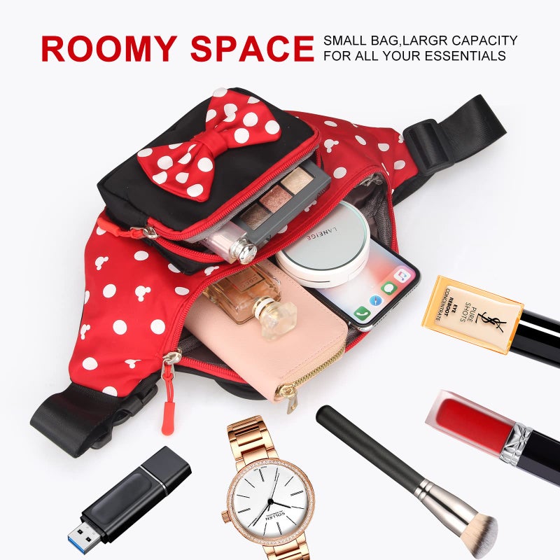 Dksyee Cute Fanny Pack for Travel Best Fanny Pack Women Waist Pack Teen Girls Mini Mouse Belt Bag Cartoon Fanny Packs Hiking Bum Bags Outdoor Waist Bag with Mouse Ears Red - Image 2