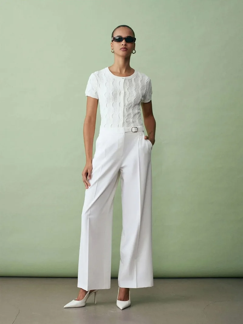Dilvin DILVIN Wide-leg Belted Crepe Trousers
