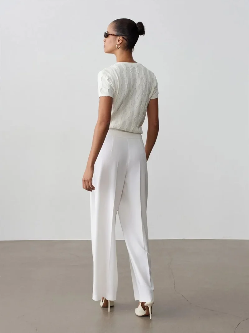 Dilvin DILVIN Wide-leg Belted Crepe Trousers