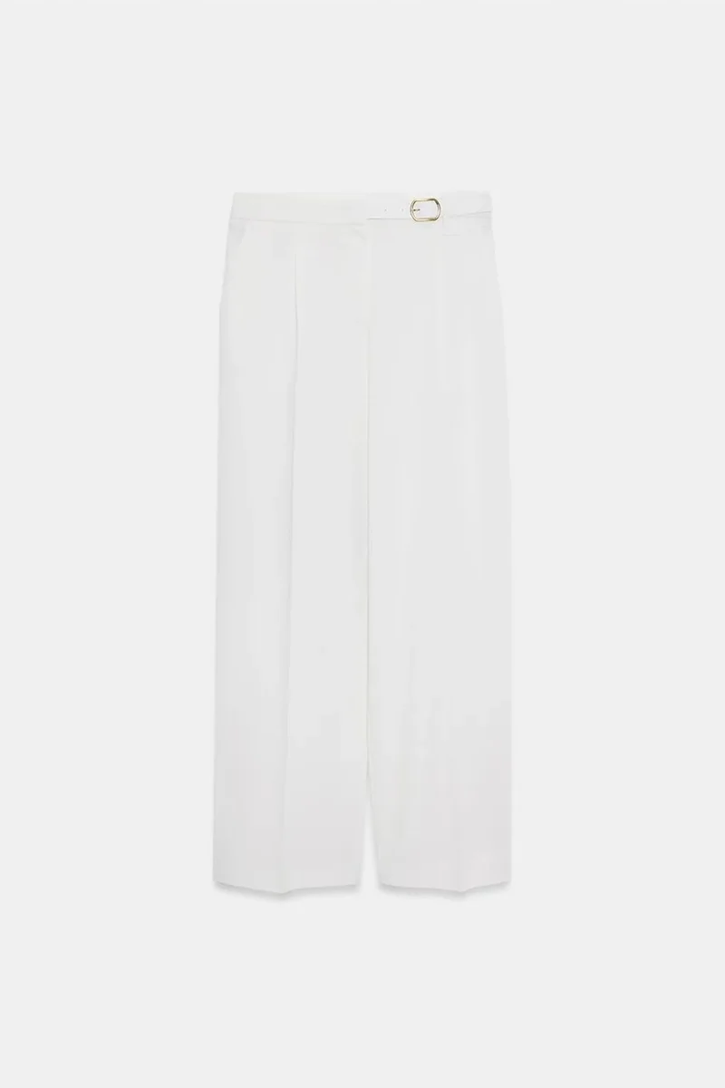 Dilvin White DILVIN Wide-leg Belted Crepe Trousers for Women | Best Price UAE