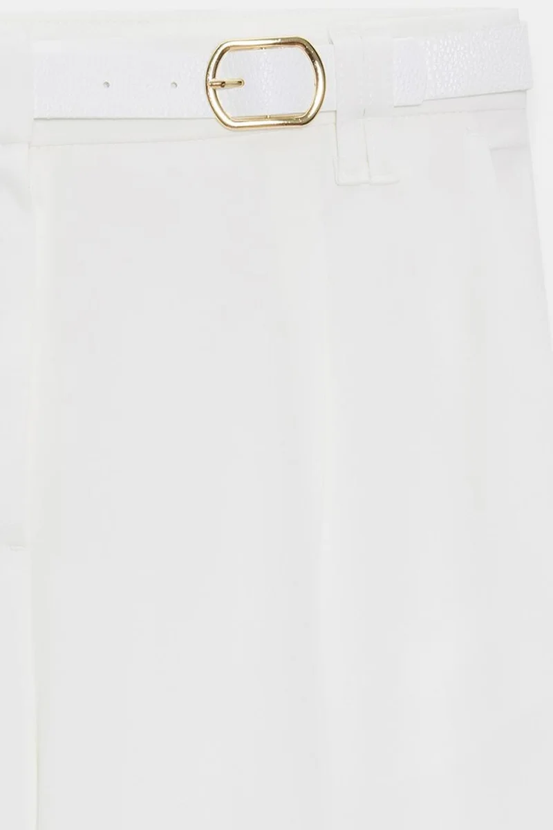 Dilvin White DILVIN Wide-leg Belted Crepe Trousers for Women | Best Price UAE