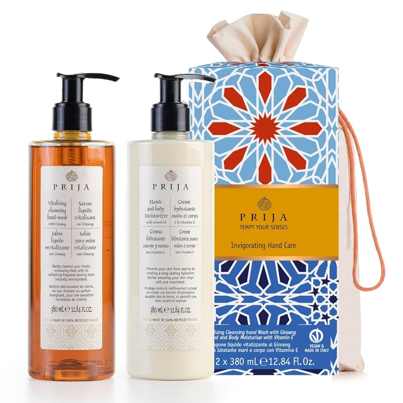 Prija Everyday Treatment Gift Pack Contains Vitalizing Cleansing Hand Wash with Ginseng and Hands and Body Moisturizer with Vitamin E  Vegan Friendly  Dermatologically Tested