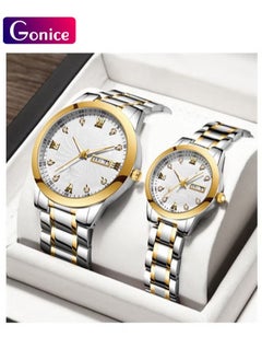 Gonice Gonice Men's Wrist Watch Women's Waterproof Luxury Watches Couple Pair Fashion Stainless Steel Pair Watches 2pcs  - Image 1