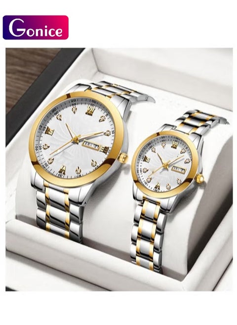 Gonice Men's Wrist Watch Women's Waterproof Luxury Watches Couple Pair Fashion Stainless Steel Pair Watches 2pcs