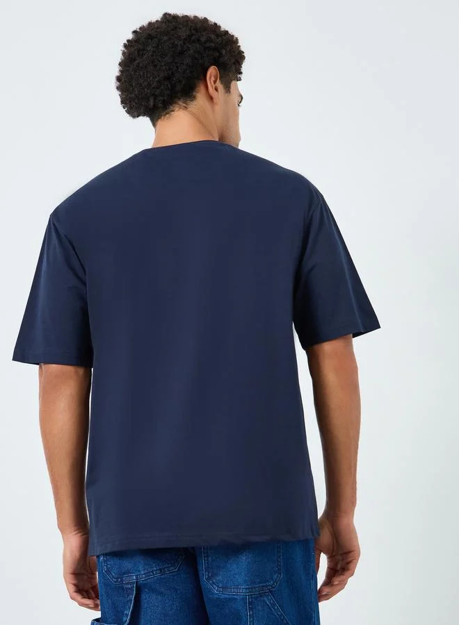 Styli  Men Navy Blue Graphic Print Oversized T-Shirt for Men | Best Price UAE