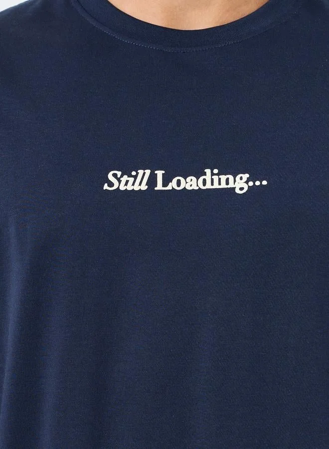 Styli Men Navy Blue Graphic Print Oversized T-Shirt