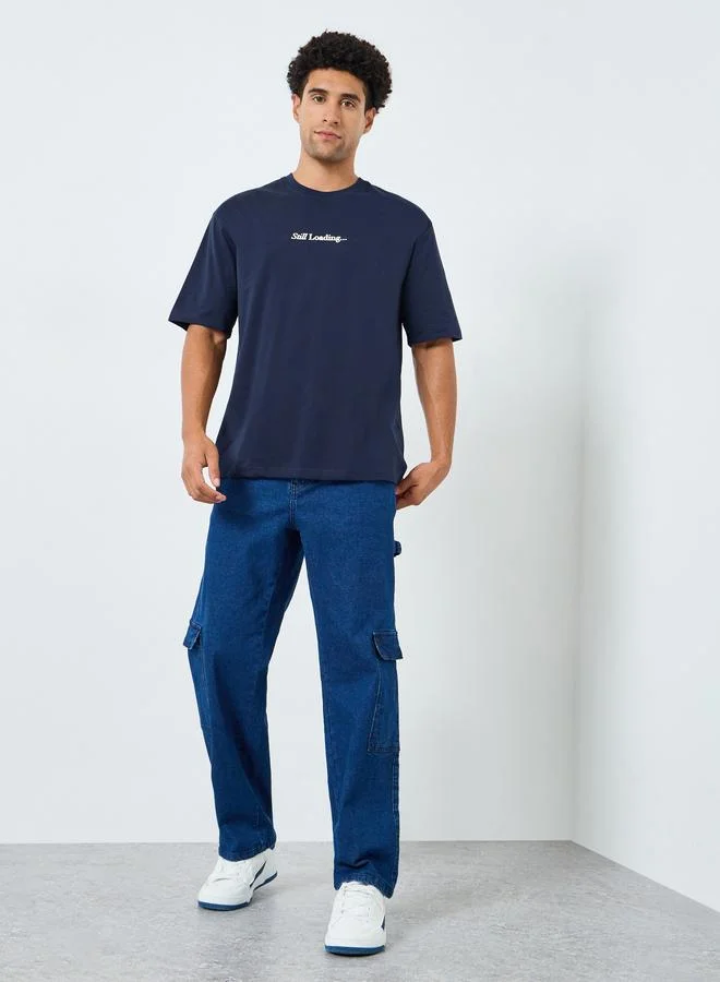 Styli  Men Navy Blue Graphic Print Oversized T-Shirt for Men | Best Price UAE