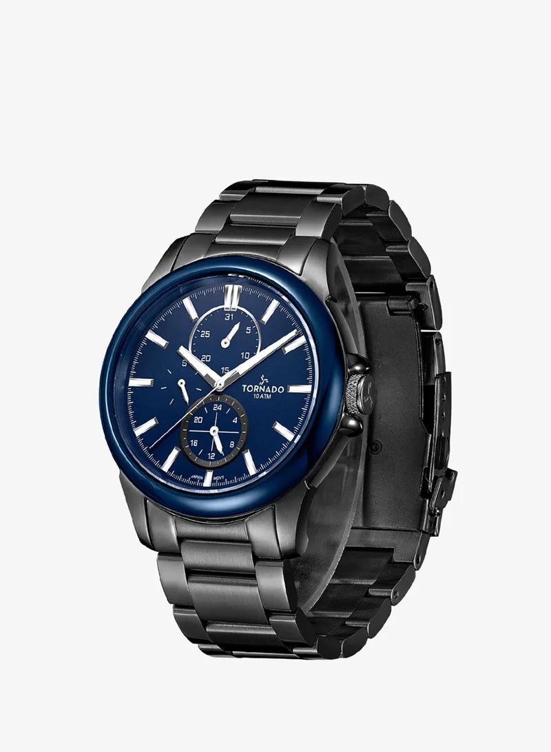 Tornado Men's Solid stainless steel with Polished outer links and brushed center links. Multi Function Watch T6107-XBXL - 45mm mm