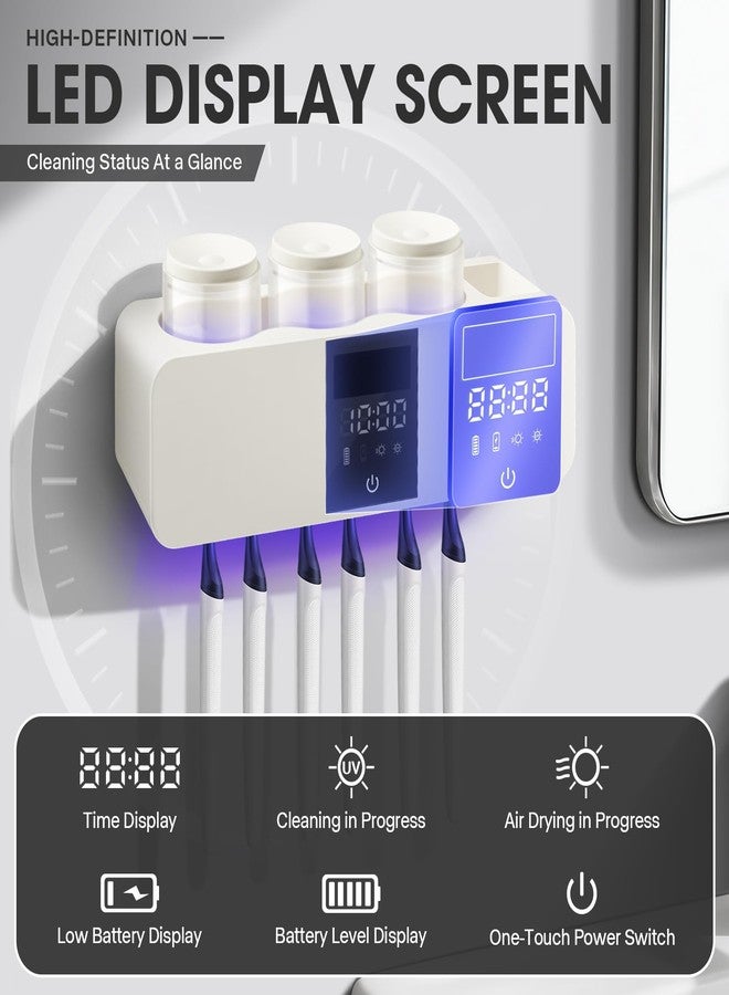 GoLashFun Wall-Mounted Smart Toothbrush Holder with Drying Function,Washroom Toothbrush Clean Holder No Drilling Required, with 3 Cups for Family (White) - Image 3