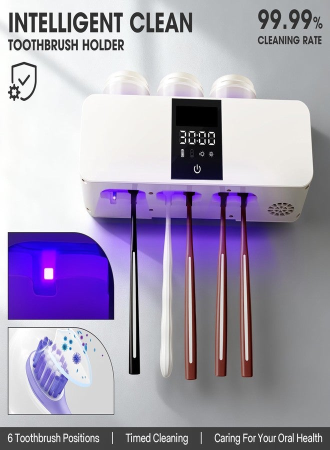 GoLashFun Wall-Mounted Smart Toothbrush Holder with Drying Function,Washroom Toothbrush Clean Holder No Drilling Required, with 3 Cups for Family (White) - Image 2