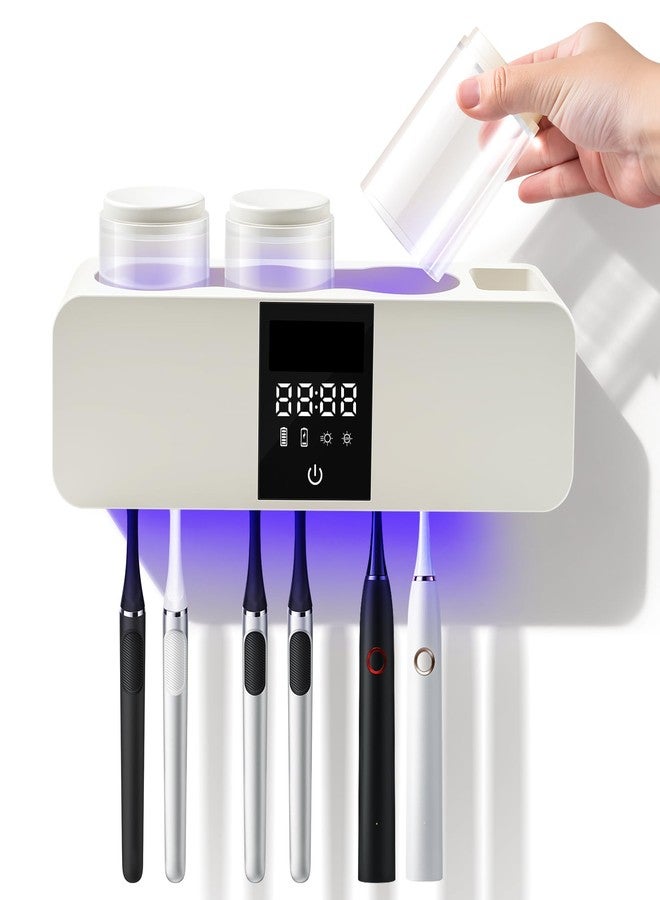 GoLashFun Wall-Mounted Smart Toothbrush Holder with Drying Function,Washroom Toothbrush Clean Holder No Drilling Required, with 3 Cups for Family (White) - Image 1