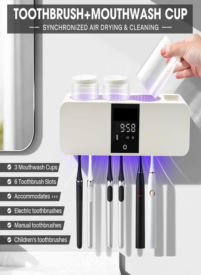 GoLashFun Wall-Mounted Smart Toothbrush Holder with Drying Function,Washroom Toothbrush Clean Holder No Drilling Required, with 3 Cups for Family (White) - Image 4