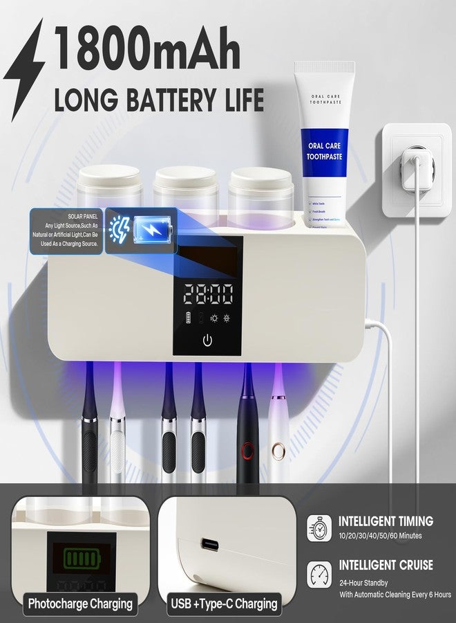GoLashFun Wall-Mounted Smart Toothbrush Holder with Drying Function,Washroom Toothbrush Clean Holder No Drilling Required, with 3 Cups for Family (White) - Image 5