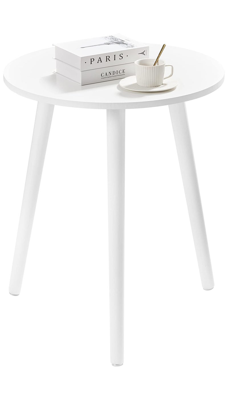 Apicizon Small Round Side Tables End Table Bedroom White Nightstand Bedside Table for Living Room Coffee Table with White Wood Legs 165 x 205 Inches