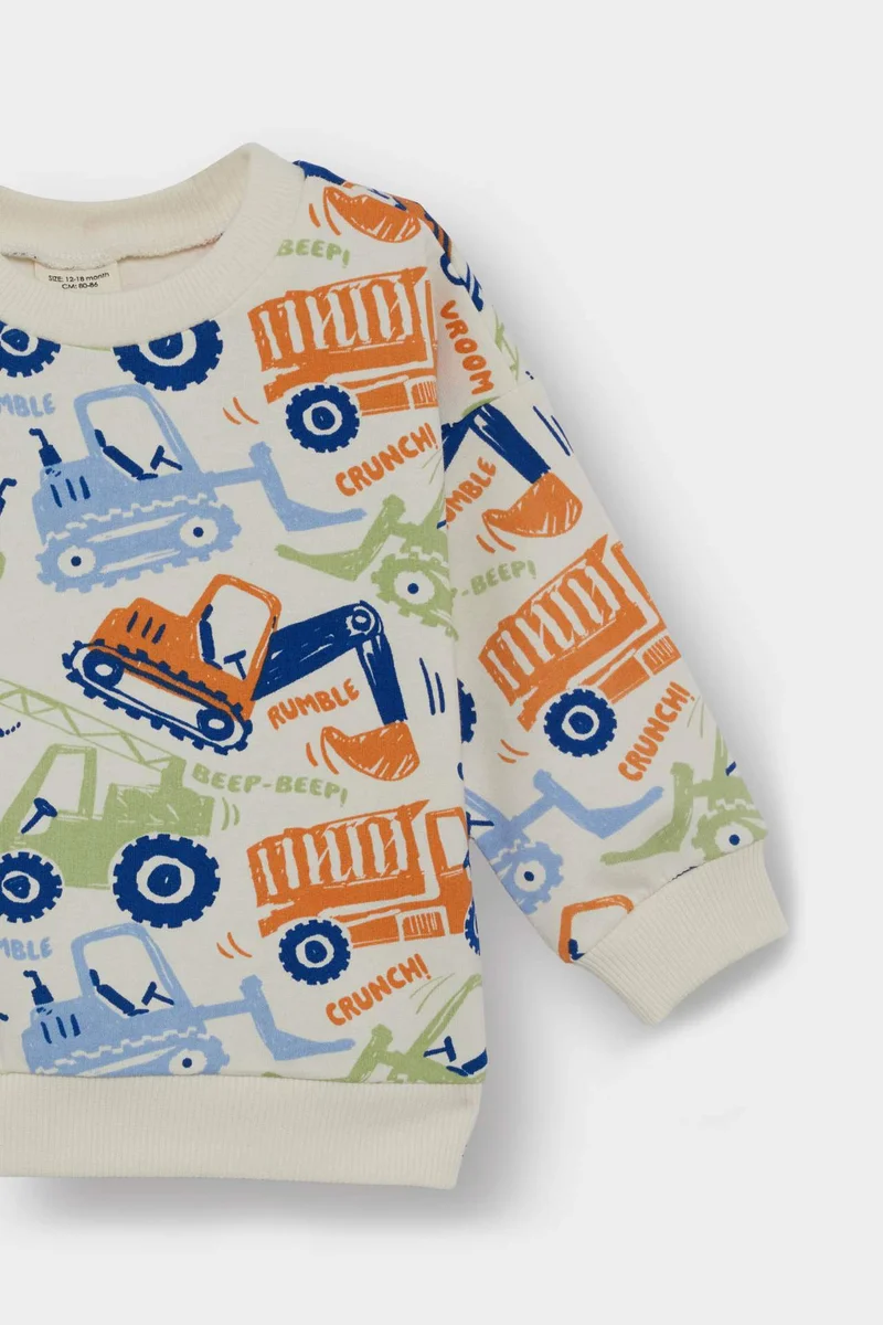 DeFacto Baby Boy Crew Neck Vehicle Printed Sweatshirt