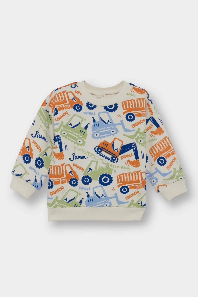 DeFacto Baby Boy Crew Neck Vehicle Printed Sweatshirt