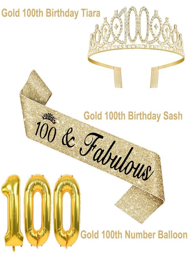 YeohJoy 100th Birthday Decorations Women Gold with Crown and Sash, Candles and Cake Topper, Number Balloons, Happy 100th Birthday Party Gifts Supplior - Image 2