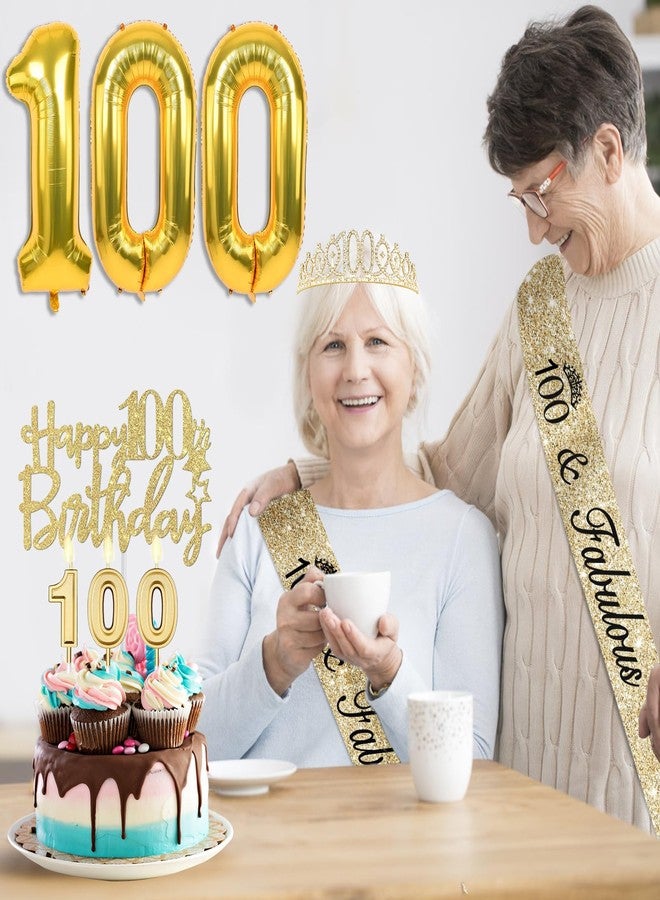 YeohJoy 100th Birthday Decorations Women Gold with Crown and Sash, Candles and Cake Topper, Number Balloons, Happy 100th Birthday Party Gifts Supplior - Image 5