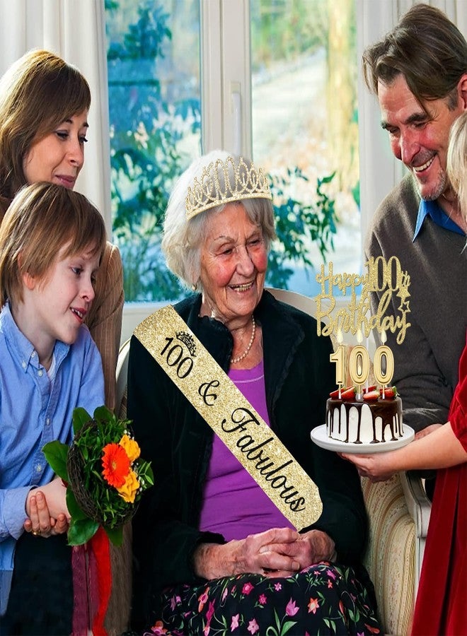 YeohJoy 100th Birthday Decorations Women Gold with Crown and Sash, Candles and Cake Topper, Number Balloons, Happy 100th Birthday Party Gifts Supplior - Image 4