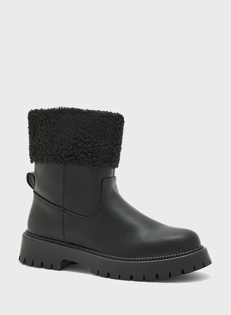 Truffle Faux Shearling Chunky Boots