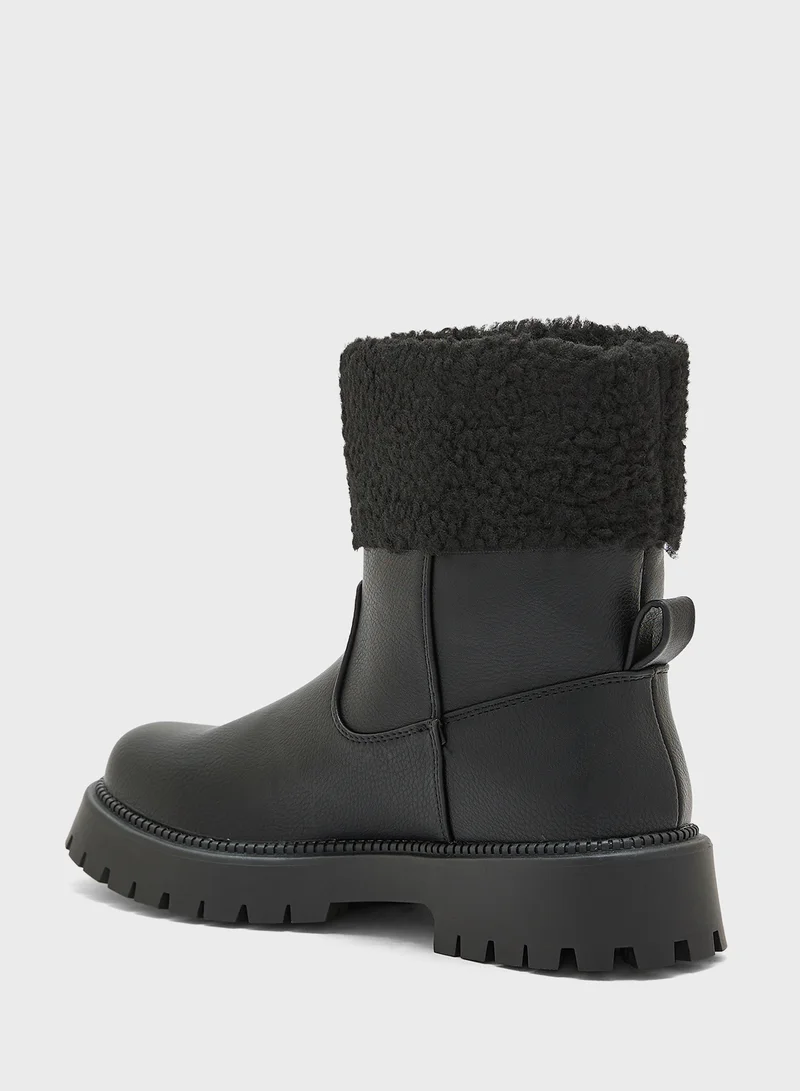 Truffle Faux Shearling Chunky Boots