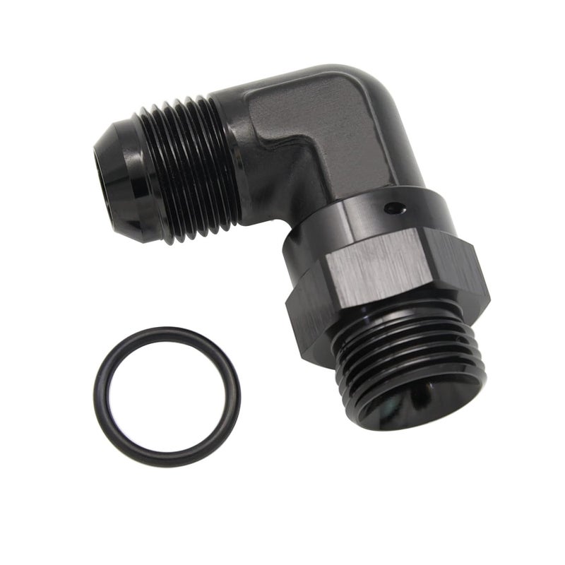 KRD PERFORMANCE High Flow Radius 90 Degree Aluminum 10 AN Male Flare to 10AN Male Swivel Fitting Adapter With AN10 O ring ORB Port Black - Image 2