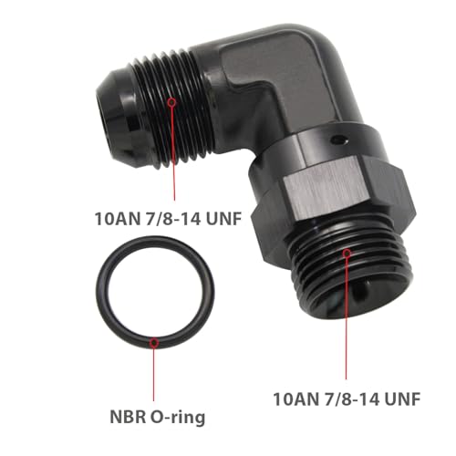 KRD PERFORMANCE High Flow Radius 90 Degree Aluminum 10 AN Male Flare to 10AN Male Swivel Fitting Adapter With AN10 O ring ORB Port Black - Image 3