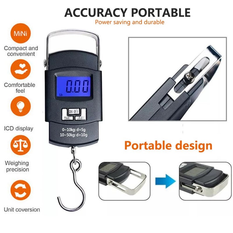 Portable Luggage Scale 50kg/110lb Electronic Digital Suitcase Weight Scale with Hook - Image 3