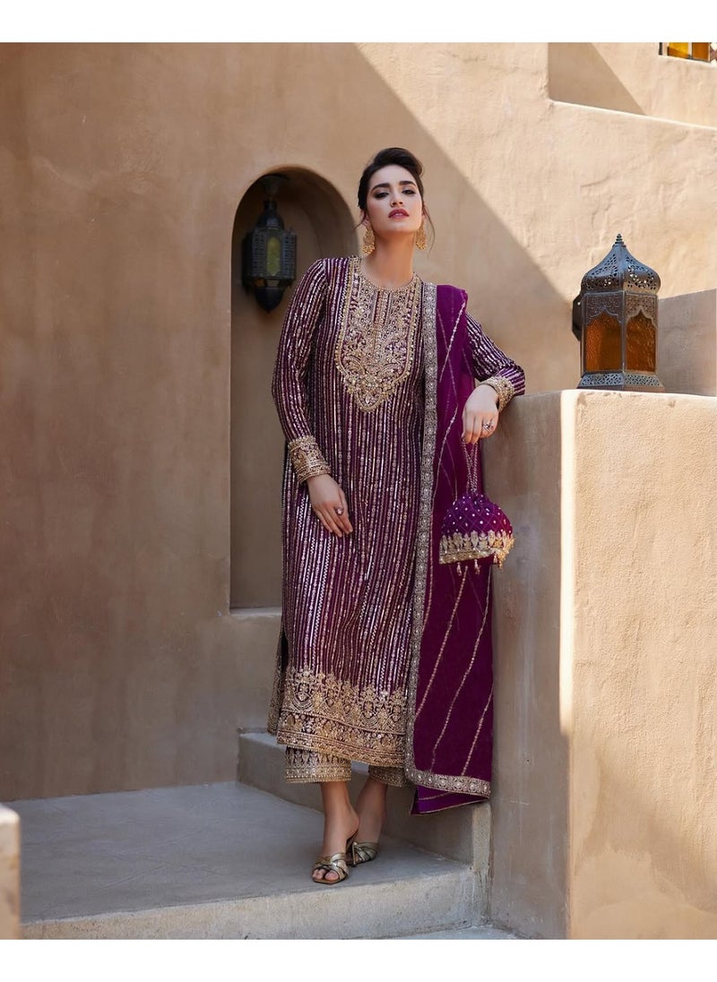 Super Asian "Timeless Spark: Faux Georgette Suit Set with Luxe Sequence Work"  - Image 1