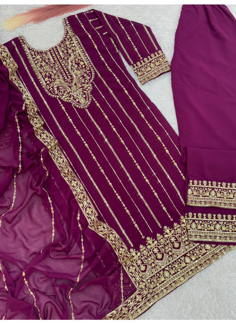 Super Asian "Timeless Spark: Faux Georgette Suit Set with Luxe Sequence Work"  - Image 3